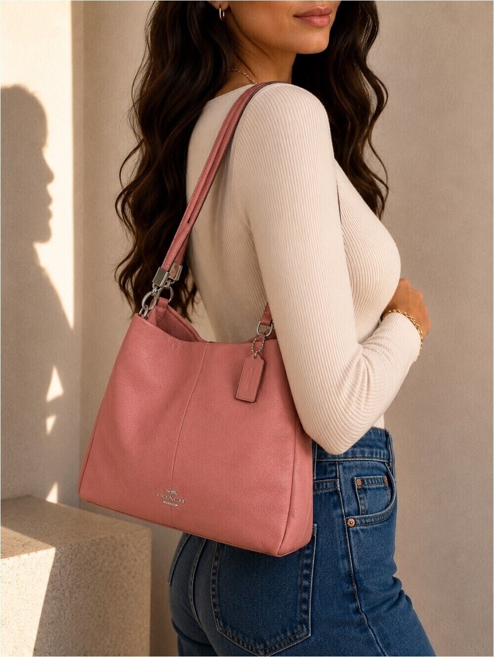 COACH Phoebe Pebbled Leather Shoulder Hand Bag Shadow Rose Pink NWT F34495 - Picture 4 of 16